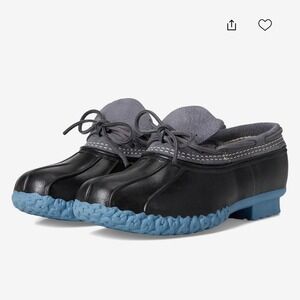 LL Bean Leather Rubber Moc Duck Shoes Low Cut Black & Blue Men Size 10.5